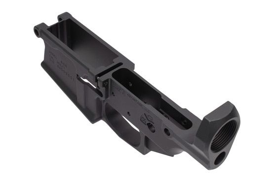 The Ballistic Advantage stripped AR-10 lower receiver features pictogram Safe/Fire selector markings.